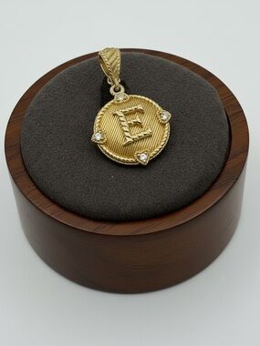 Judith Ripka Initial “E” Enhancer Pendant 14K Gold Clad 925 Sterling Silver CZ